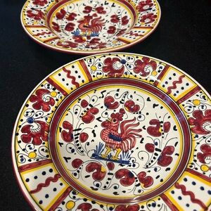 Colorful Deruta Orveito Rooster Ceramic Plates 9.5"